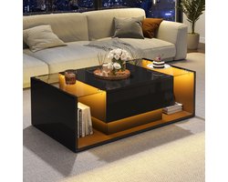 Sweiko Salontafel - Met lades - LED-verlichting - Glazen tafelblad - Hoogglans - Zwart