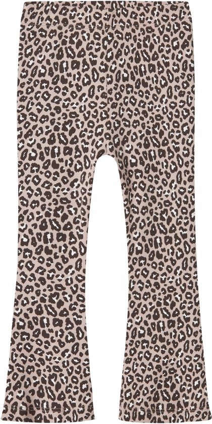 Roze flared legging met een all-over luipaardprint.