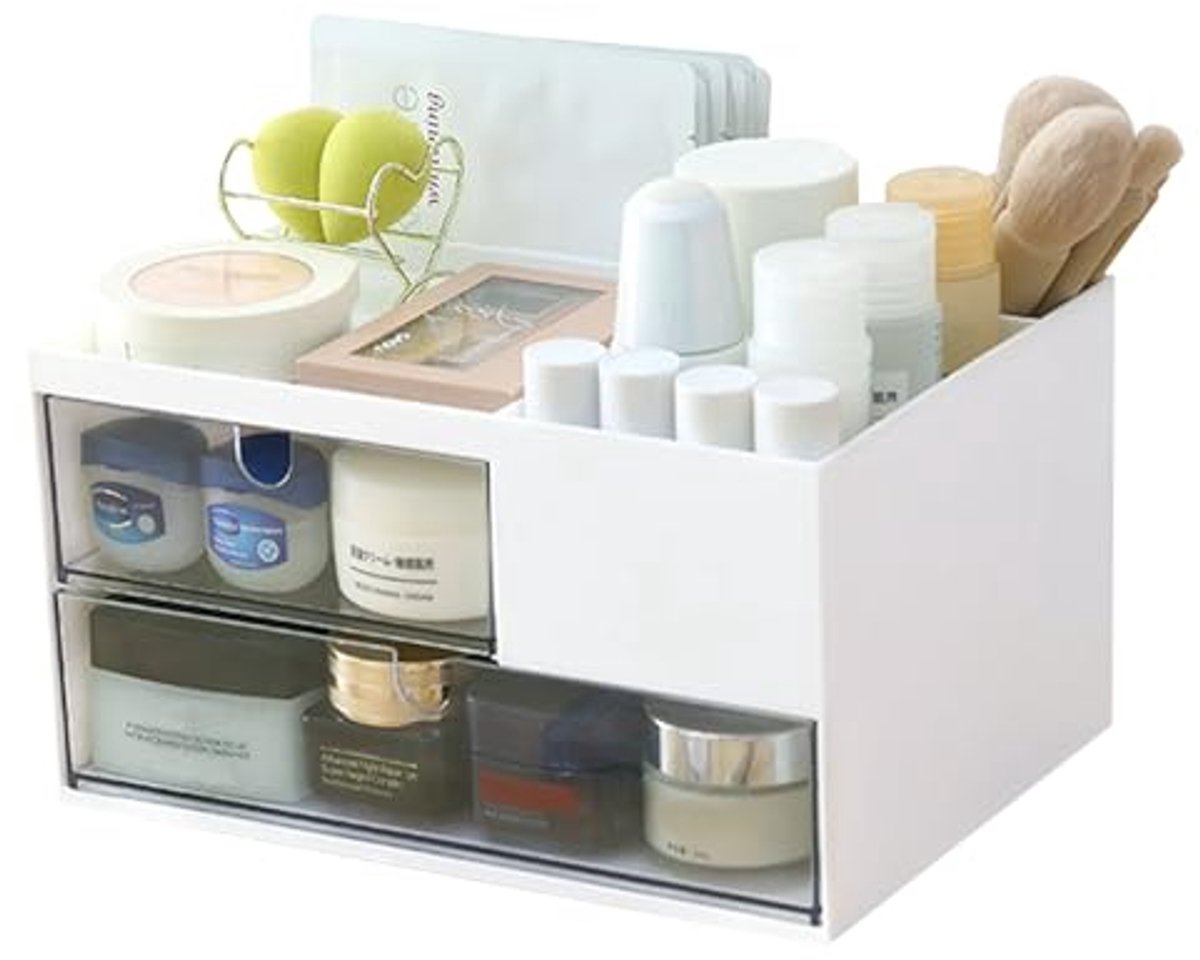 Make-up organizer met 2 laden en 4 compartimenten - Cosmetica opbergdoos voor nagellak, lippenstift, borstels en sieraden