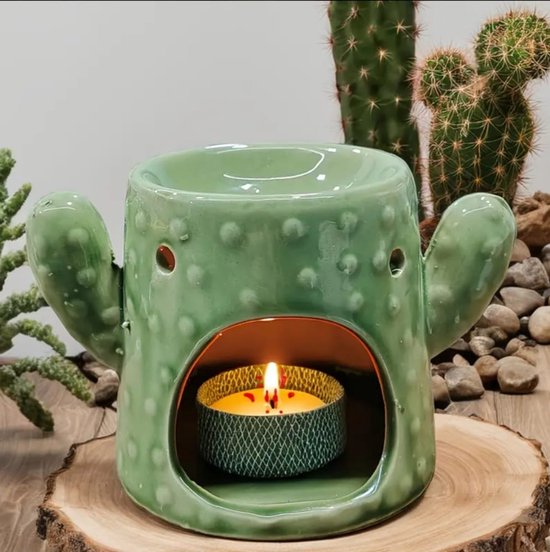 Minis Gifts | Keramische Cactus Geurbrander | Theelichthouder Waxmelter Groen Design | Cadeau Verjaardag Moederdag Vaderdag Kerst Nieuwe Woning