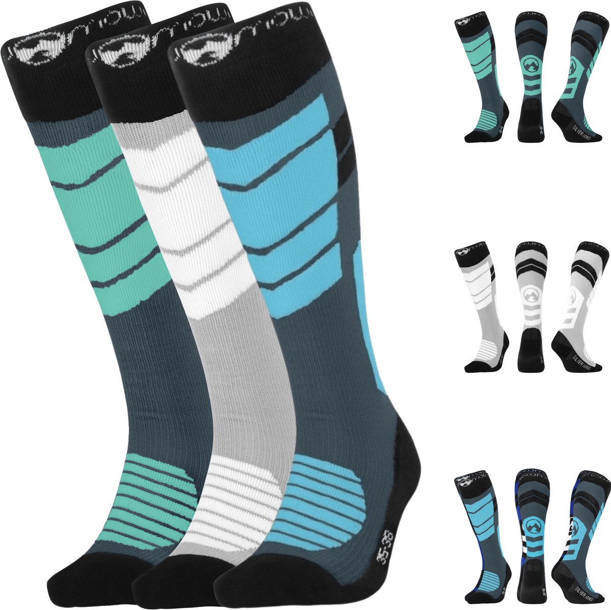 MowMow Skisokken 3-pack - Zilverionen - Antibacterieel - maat 39-42