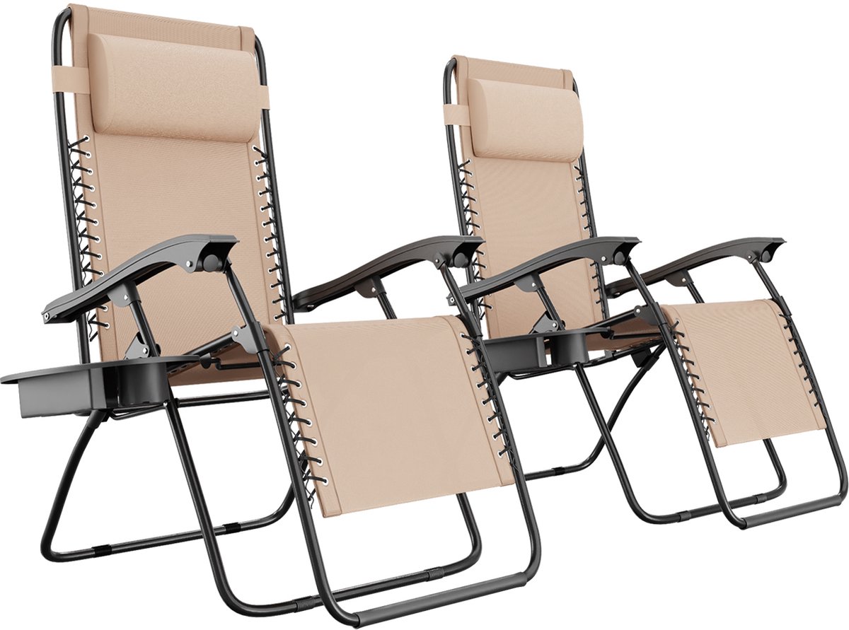 LifeGoods Opvouwbare Tuinstoelen - 2 Stuks - Beige