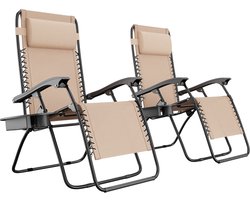 LifeGoods Opvouwbare Tuinstoelen - 2 Stuks - Ligstoel Tuin - 30°-90° Verstelbaar - Metaal - Beige