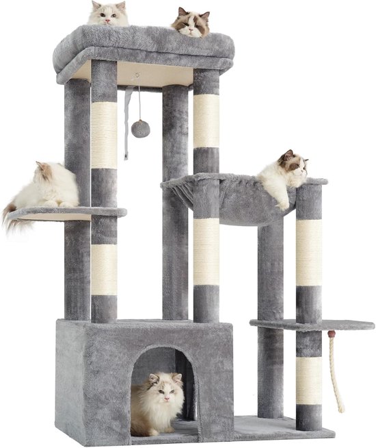 VOUNOT Kattenboom Klein, Kattenboom voor Katten, Stabiele Krabpaal met Platform, Grot, Sisal Stammen, Hoogte 88 cm, Beige