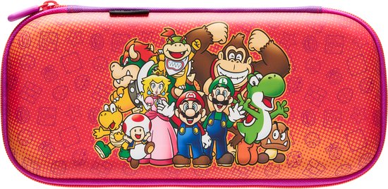 Rode en oranje hoes voor Nintendo Switch met een print van Super Mario & Friends.