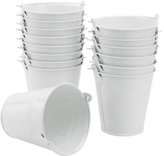 Kleine metalen emmers met handvat 6 stuks Kleine metalen emmers met handvat 6 stuks