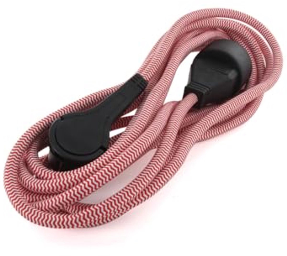 Textielverlengingskabel 3m met platte stekker in wit of rood