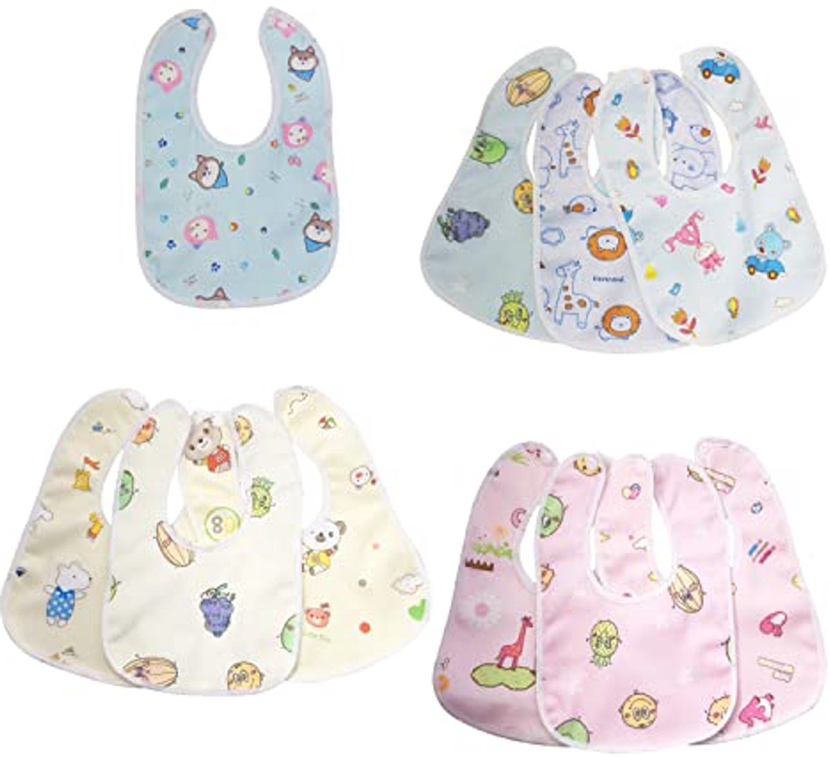 Image of 10 Cartoon Slabbetjes - Waterdichte Meisjes en Jongens Kinderslabbetjes, Herbruikbaar en Dubbellaags, Kleuren: Geel, Roze, Blauw