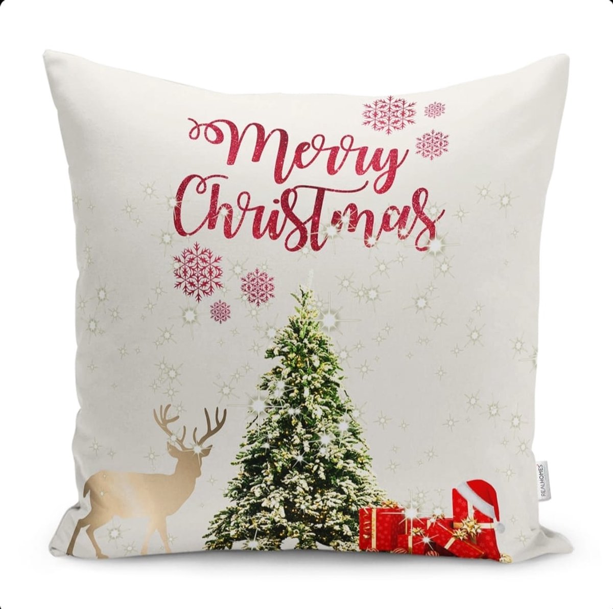 De Groen Home Sierkussen Velvet - 45x45 cm - Kerstboom - Inclusief binnekussen Rood