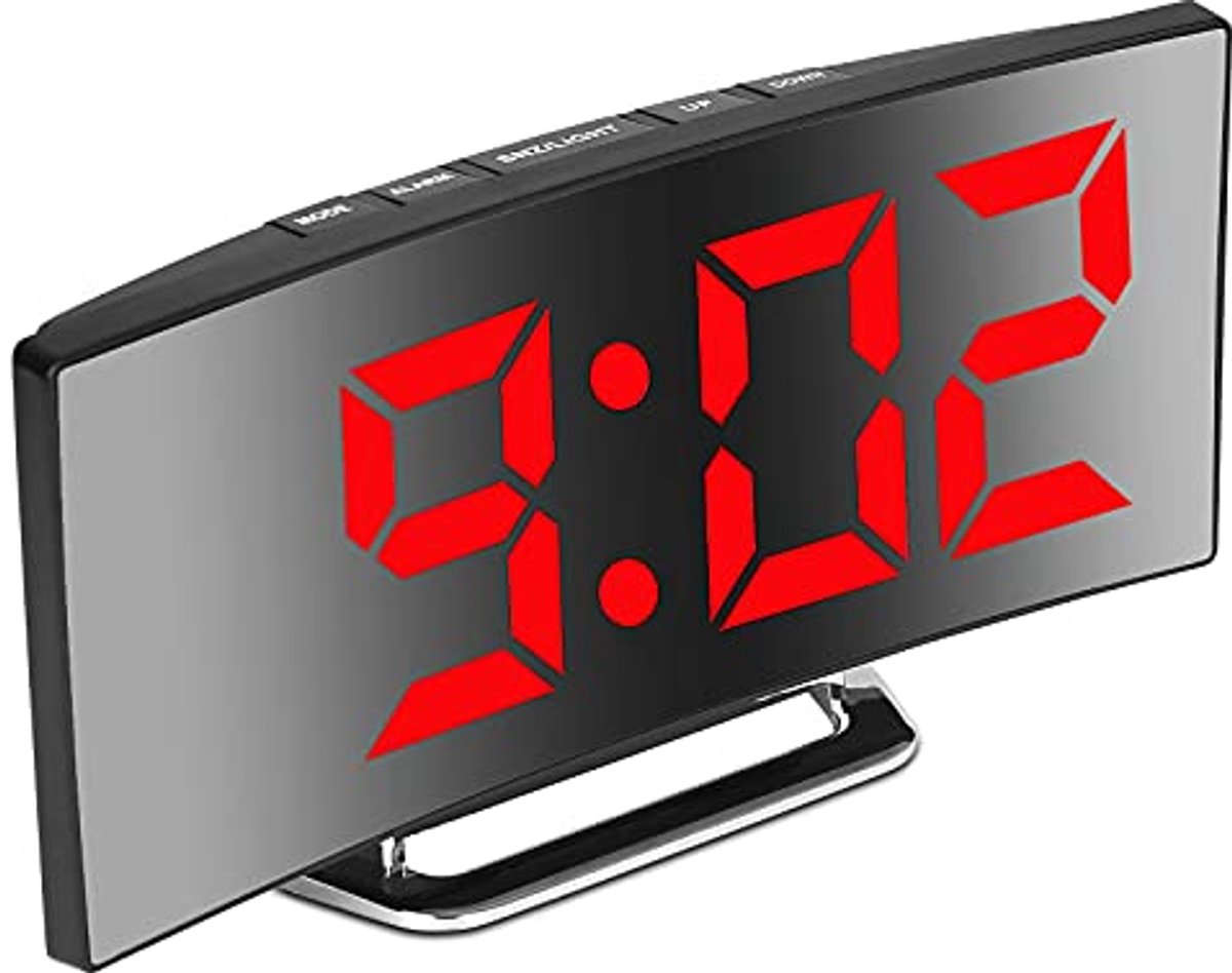 Digitale wekker met groot LED-spiegelscherm, 2 helderheidsmodi, temperatuur en nachtlampje