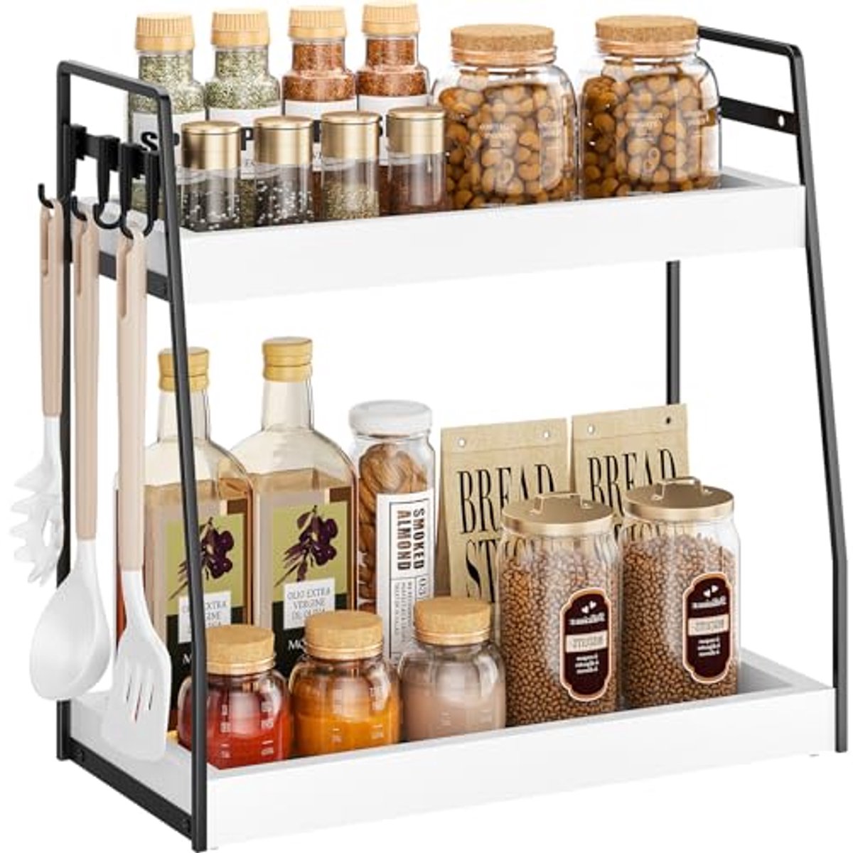 2-Tier Houten Badkamer en Keuken Plank Organiser met Haken