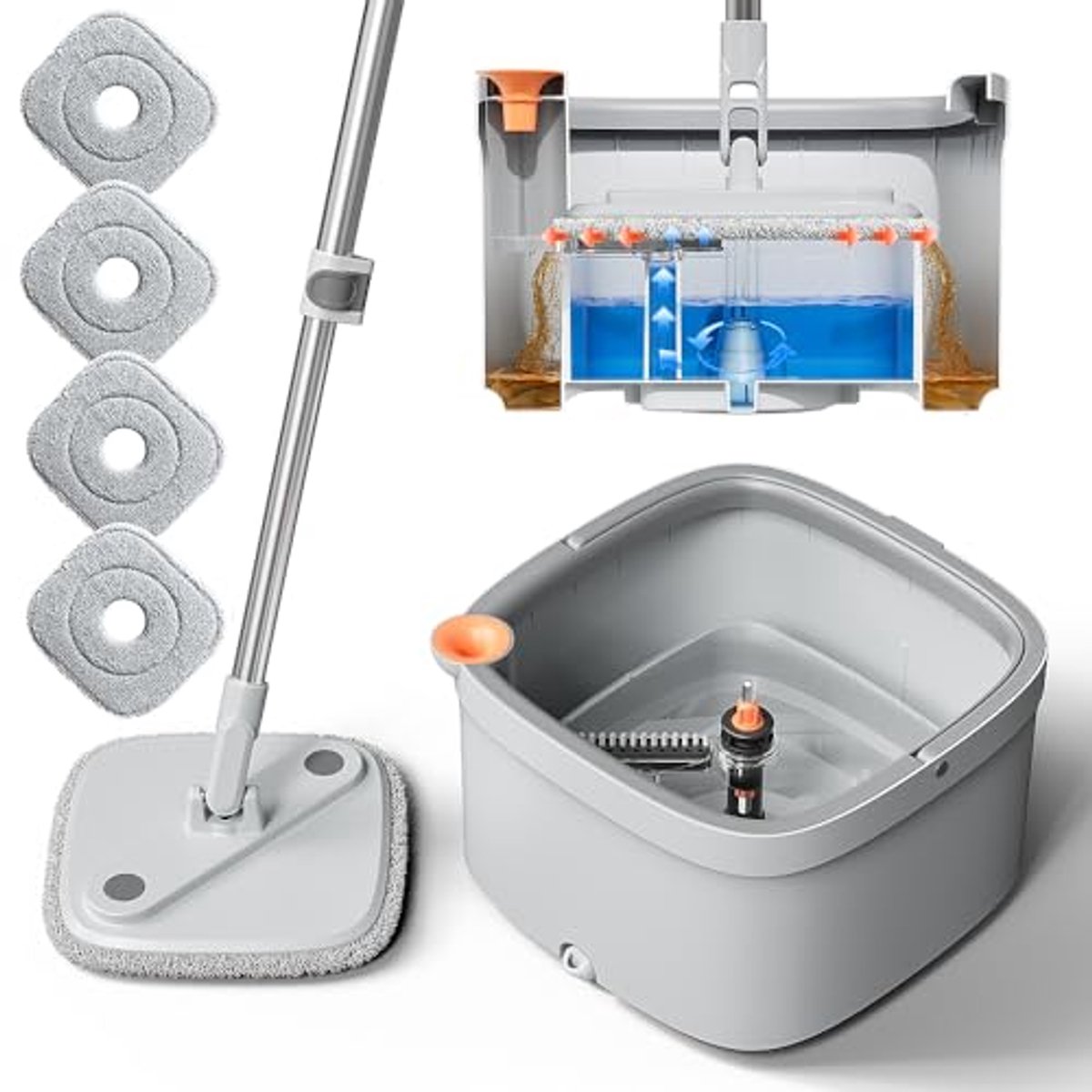 Spin Mop en Emmerset met Zelfscheiding, Draaibare Dweilkop voor Vloerreiniging Thuis