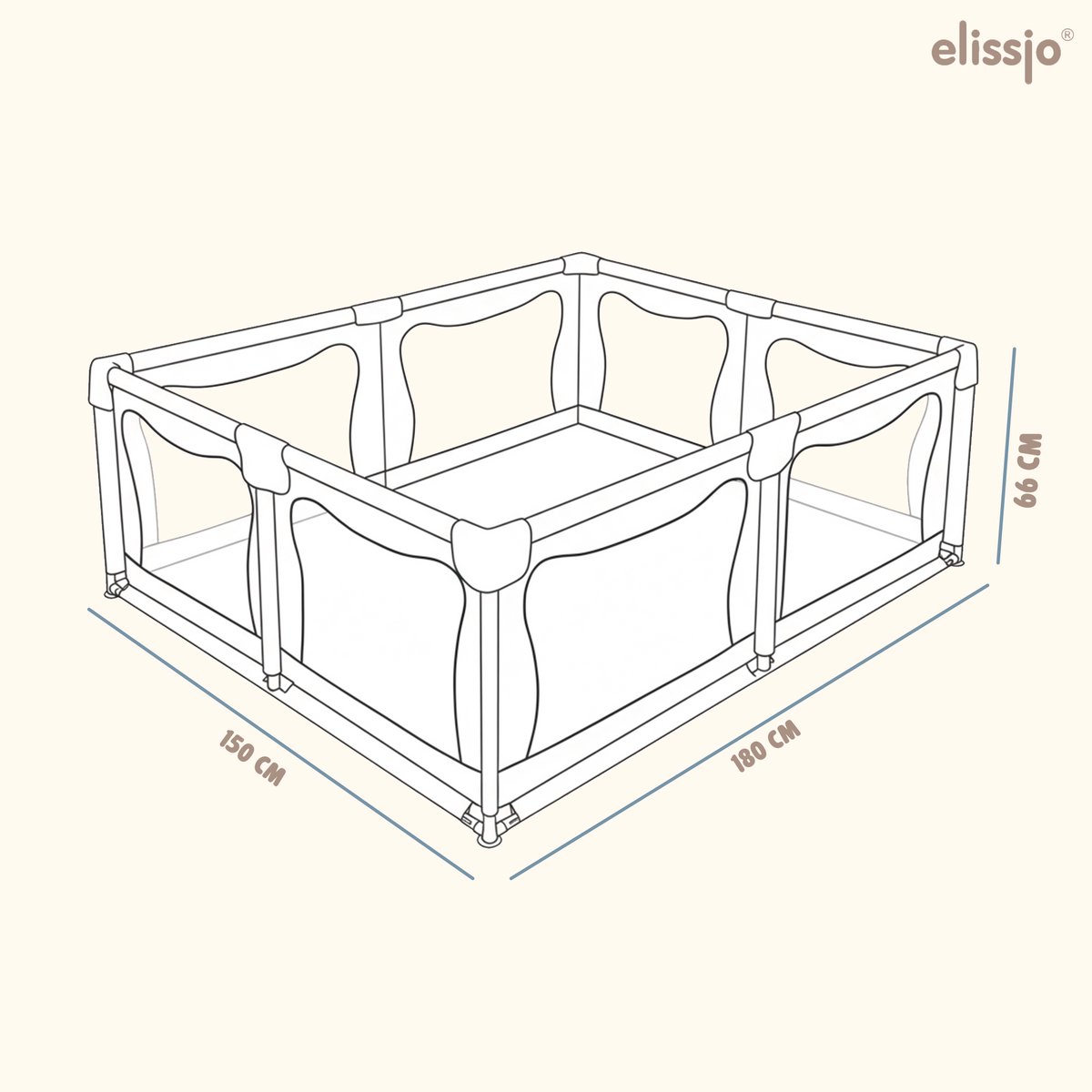 Elissio® - Grondbox Baby – Inclusief Dubbelzijdige Speelmat – Baby Speelbox met 50x Speelballen - Kinderbox - Playpen - 180x150 CM - Beige – foto 2