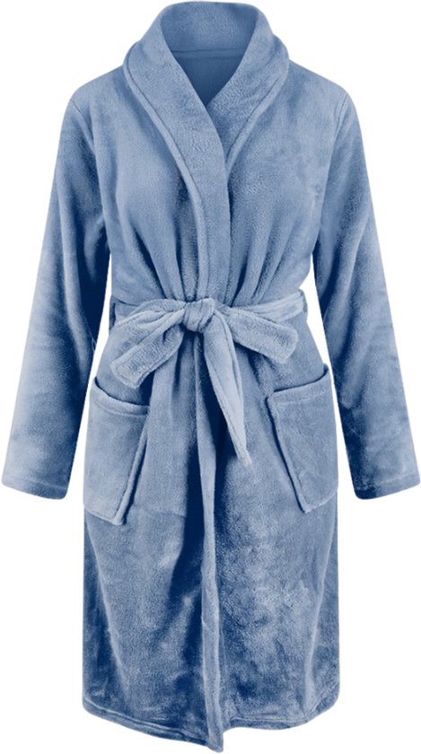 Denimblauwe kinderbadjas fleece - Relax Company-110/116 (S)