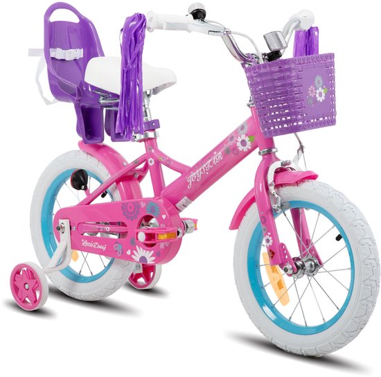 Joystar Little Daisy Meisjesfiets - 12 Inch - Mandje - Poppenzitje - Zijwieltjes - Bel - Handrem - Fuchsia van JOYSTAR — afbeelding 2