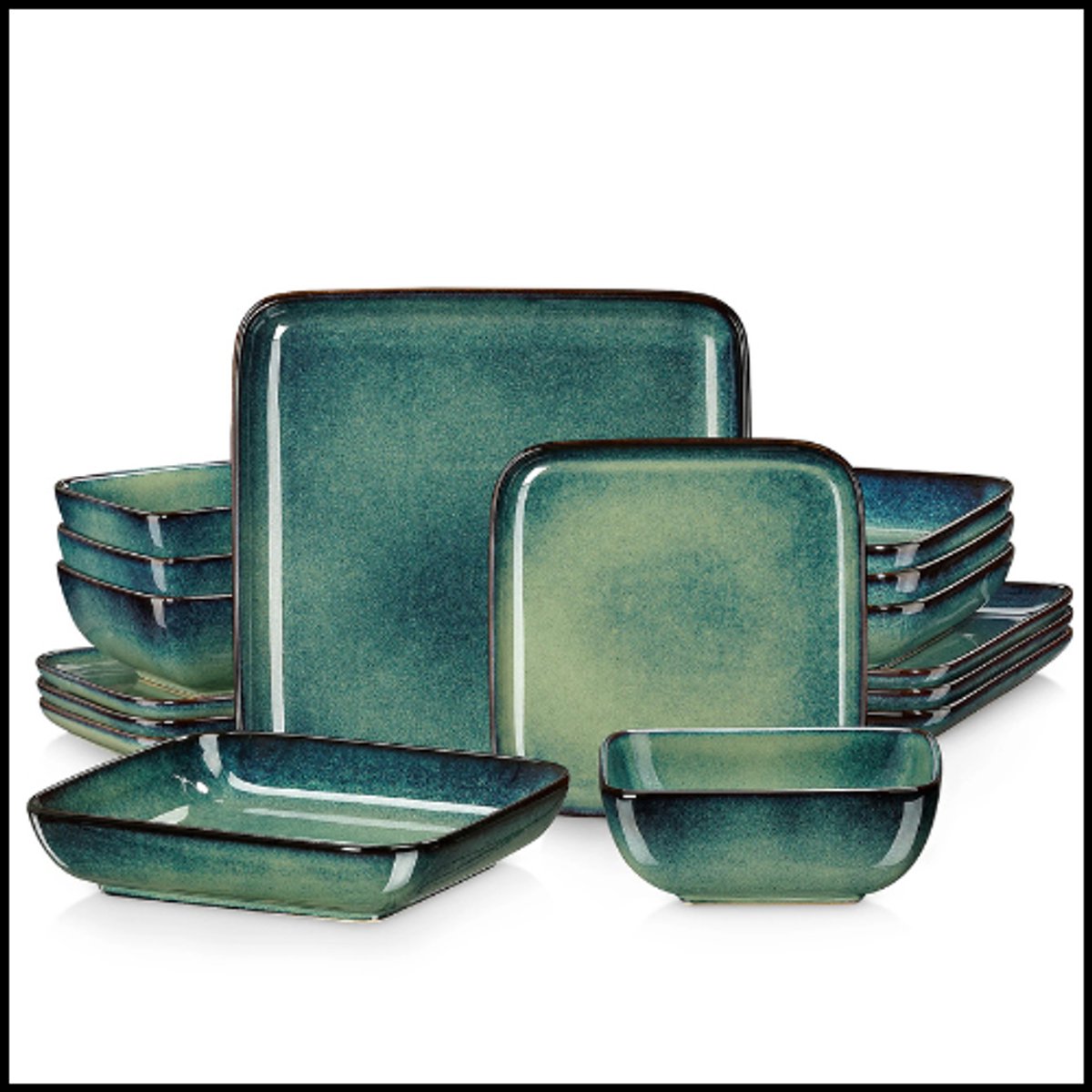 Groene 16-delige keramische diner set – stijlvolle elegantie voor elke eettafel