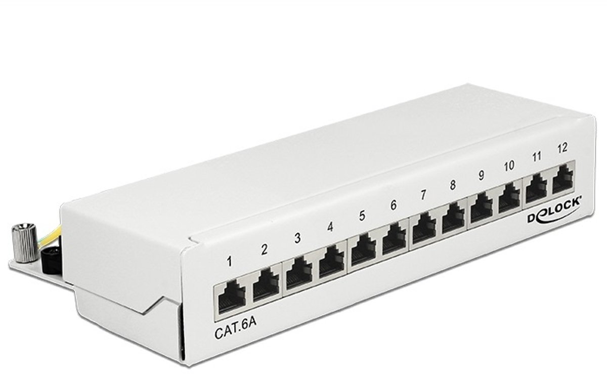 Premium CAT6a Gigabit Desktop Patch Panel 1U met 12 poorten - afgeschermd / wit