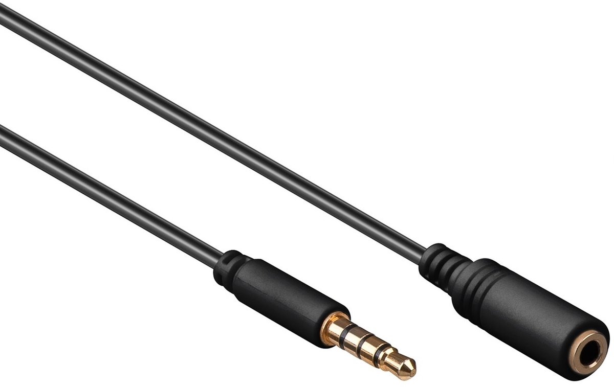 3,5mm Jack 4-polig audio slim verlengkabel AWG28 / zwart - 1,5 meter