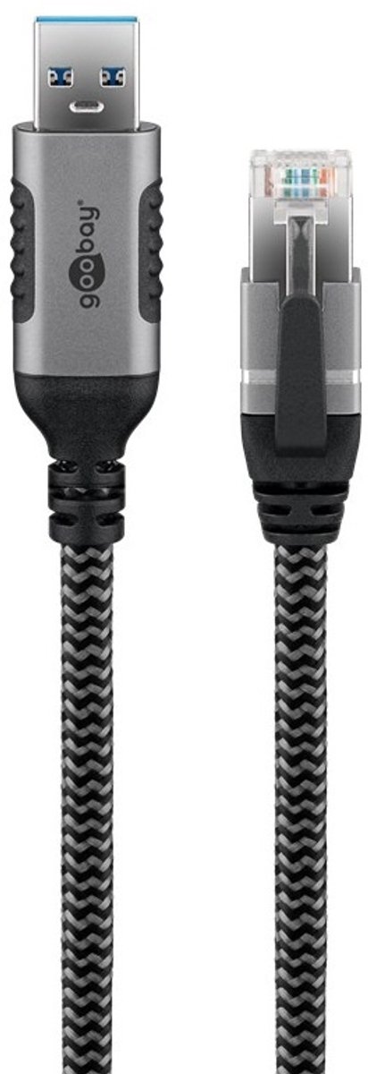 USB-A (m) naar RJ45 (m) - Gigabit Ethernet Kabel - Nylon Sleeve - 10 meter - Zwart/Grijs