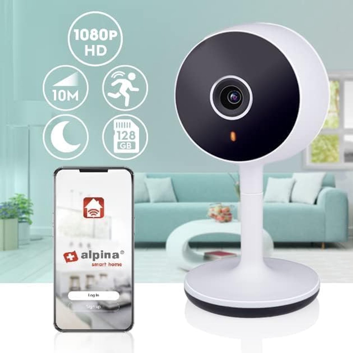 Smart Home WiFi-camera, bewakingscamera met Full HD 1080p, geluids- en bewegingsmelder, ideaal als babyfoon