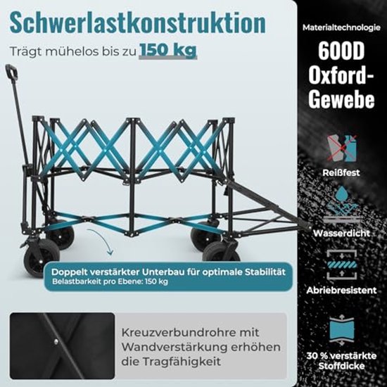 Opvouwbare Dubbeldekker Bolderkar met Achterklep en 500L Capaciteit voor Camping en Transport — afbeelding 4