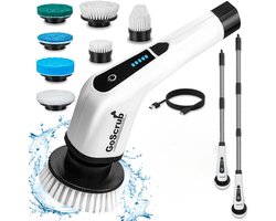 GoScrub® Cleaning King V1 - Elektrische Schoonmaakborstel – Elektrische Schrobber - Schrobborstel – voor badkamer of keuken – Schrobber Met Steel - 9 opzetstukken