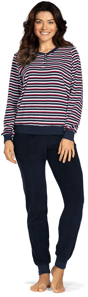 Comtessa Badstof dames pyjama - navy blue gestreept