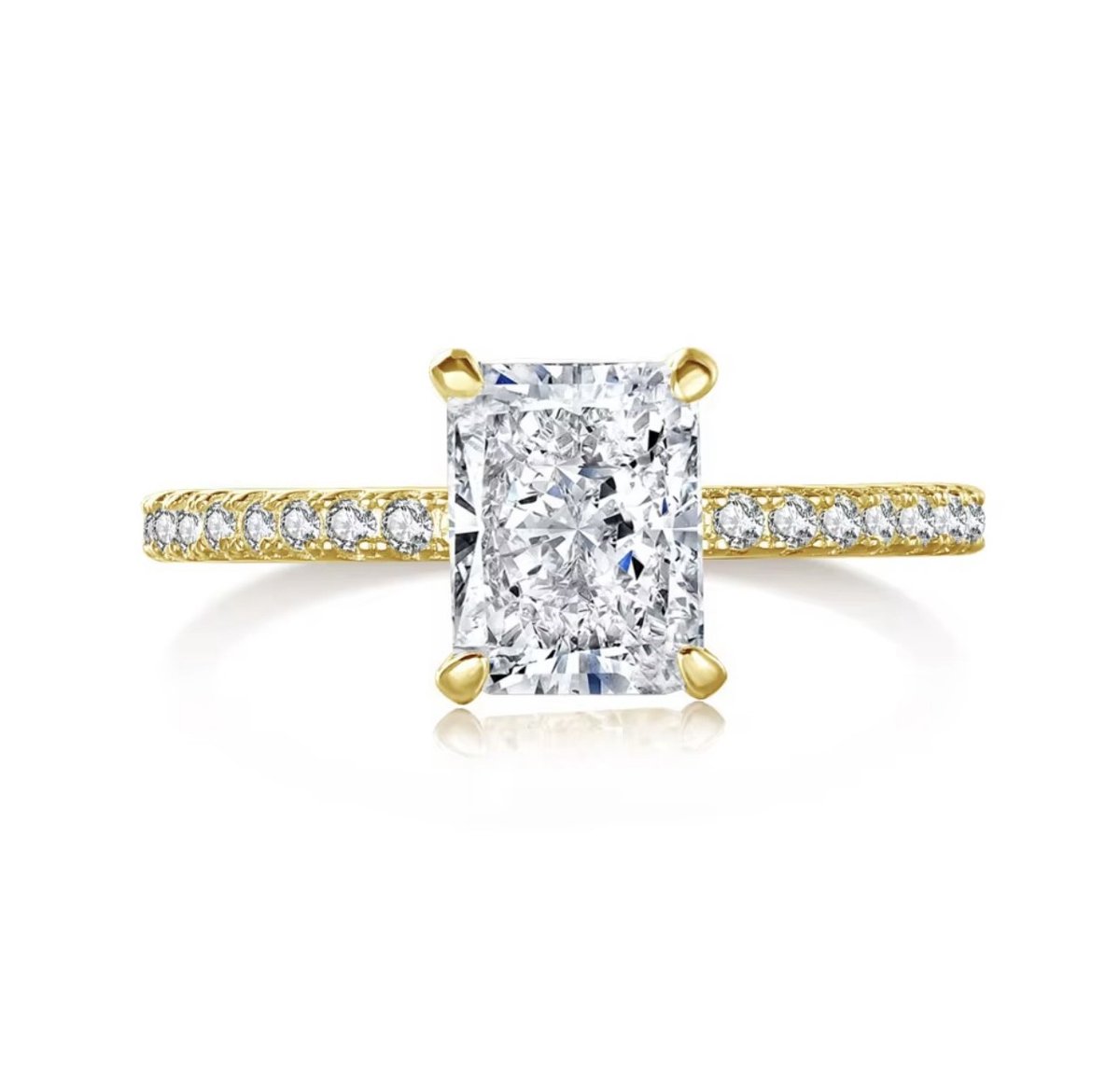 Merlie ring - Radiant Cut Solitaire Zirkonia Ring met Pavé Band - Sterling Zilver 925 - 18K verguld - Dames Ring - Elegant & Luxe Design voor Elke Gelegenheid