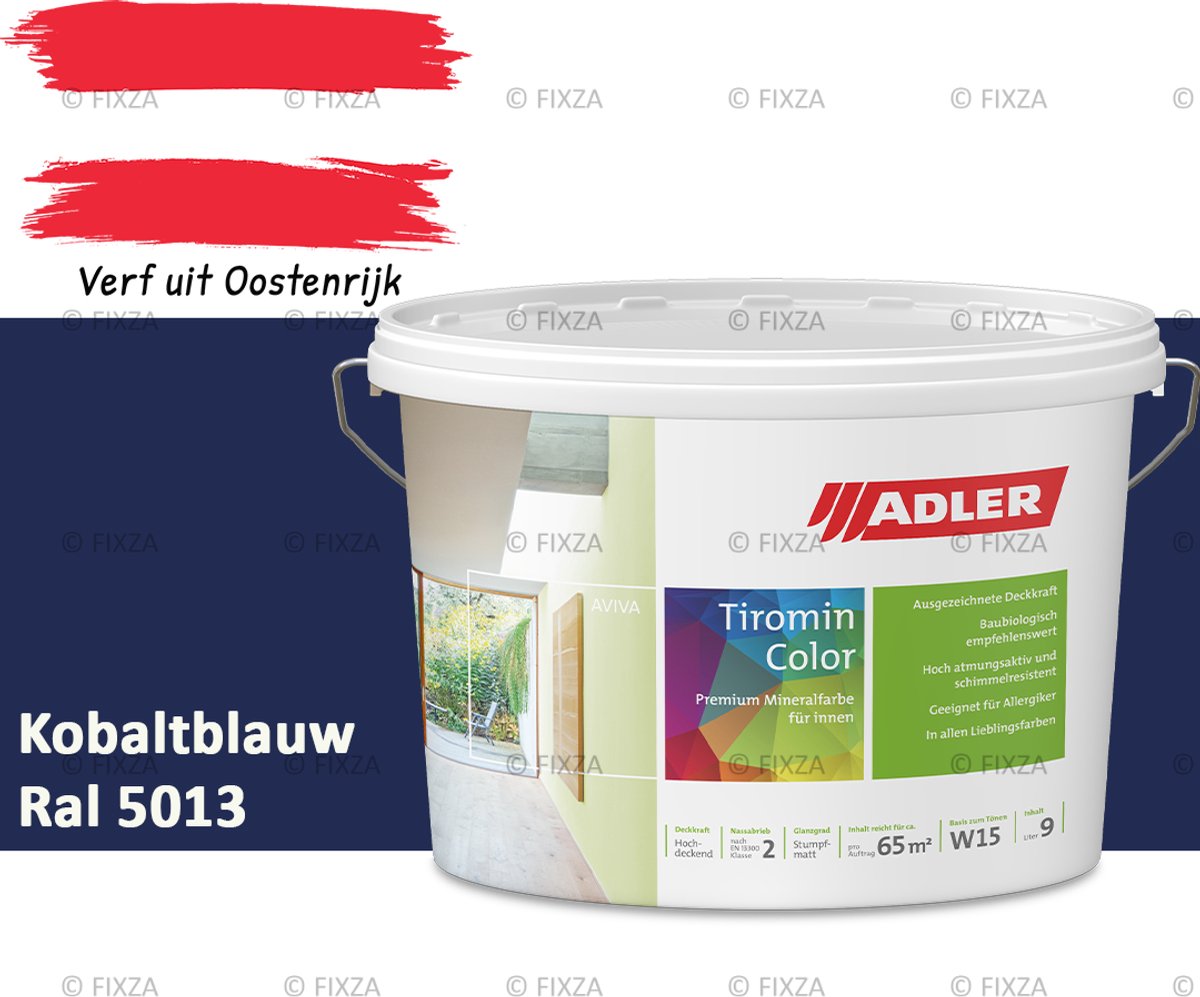 ADLER Aviva Tiromin-Color Silicaat Muurverf Binnen – 1 Liter – RAL 5013 Kobaltblauw, Hoogdekkende & Ademend – Ecologische Schimmelwerende Wandverf