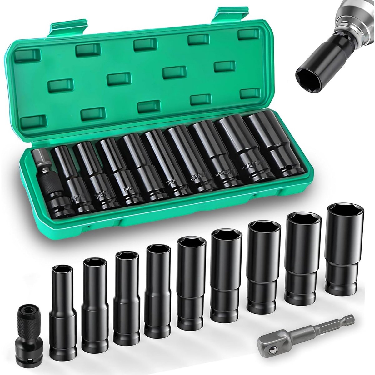 EXCITAT 11 stuks - Doppen - Doppenset - Metalen Doppen - Reparatiegereedschap - Geschikt voor Boormachines, Klopboormachines, Sleutels