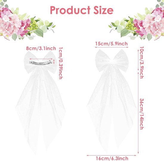 Witte parel bruidssluier - bruidssluier - met haarclip - korte strik tule haaraccessoire - geschikt voor vrouwelijke bruidsmeisjes vrijgezellenfeest bruidsdouche