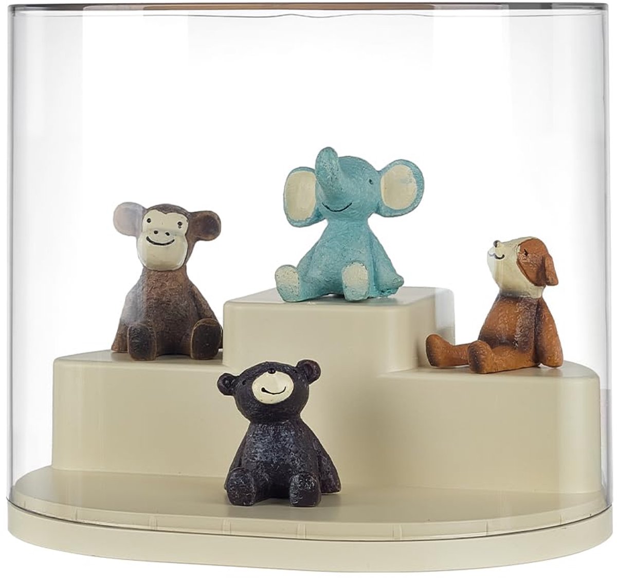Ovale transparante pop display box stapelbare pop blinde doos, PET plastic stofdichte minifiguren vitrines met 8 stuks spoorloze stickers voor poppen verzamelobjecten figuren display