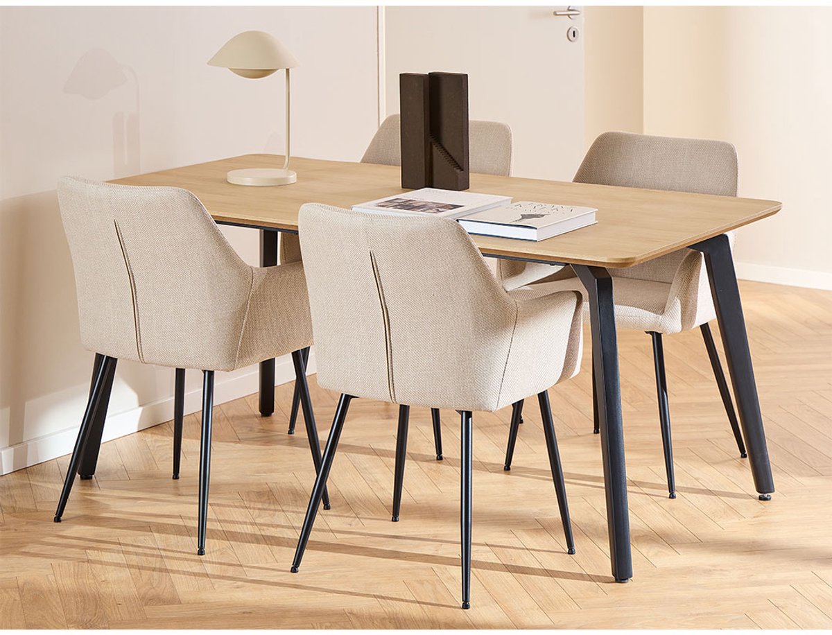 Cadiz eethoek tafel met 4 stoelen natuur, beige.