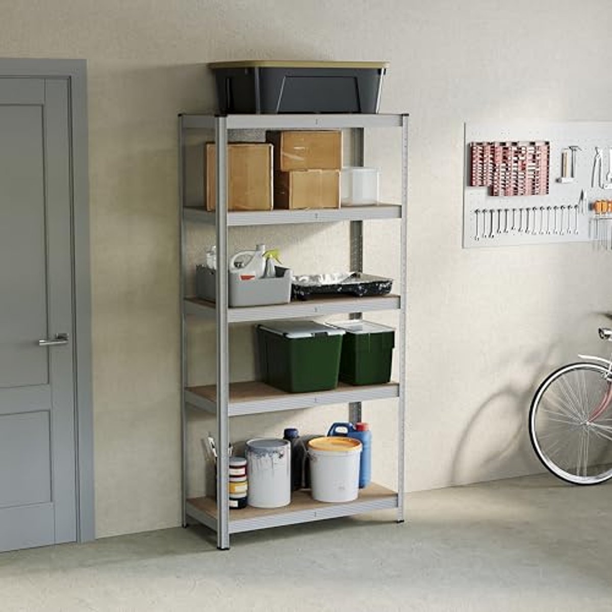 Vijf-laags Heavy Duty Opslagrek voor Garage - Staal en MDF met 875 kg Capaciteit