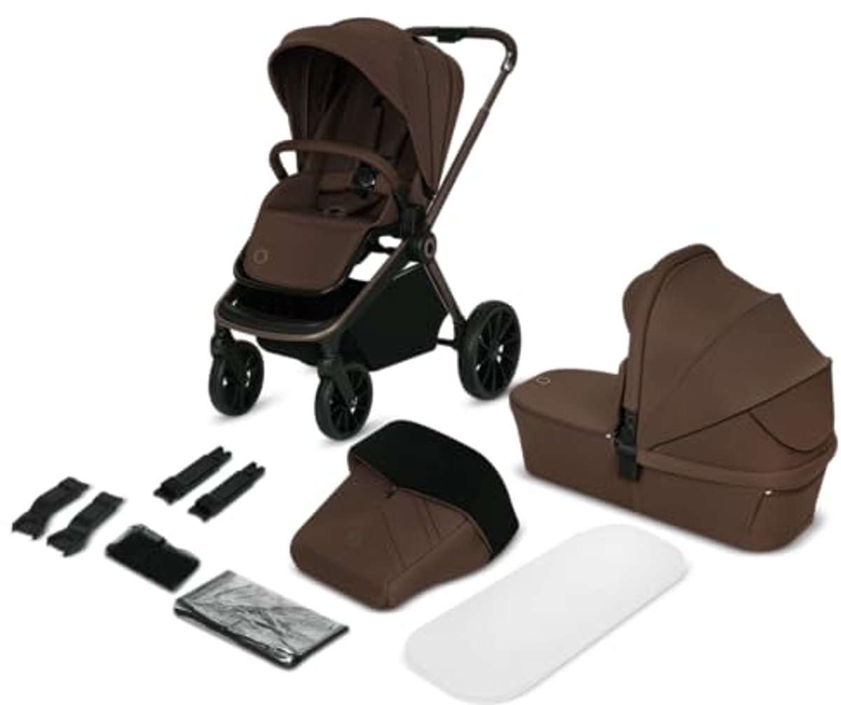 Image of 2-in-1 Kinderwagen Set met Reiswieg en Buggy, All-Terrain Wielen, XXL Zonnekap, Verstelbare Rugleuning, Compact Opvouwbaar, Tot 22 kg, Bruin
