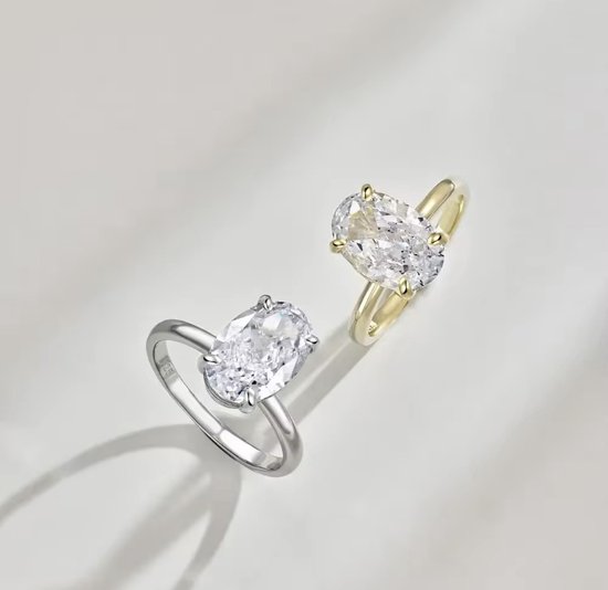 Bague Merlie - Bague solitaire en oxyde de zirconium Ring ovale - Plaqué or 18 carats - Argent sterling 925 - Ring pour femme - Design Elegant et Luxe pour toutes les occasions