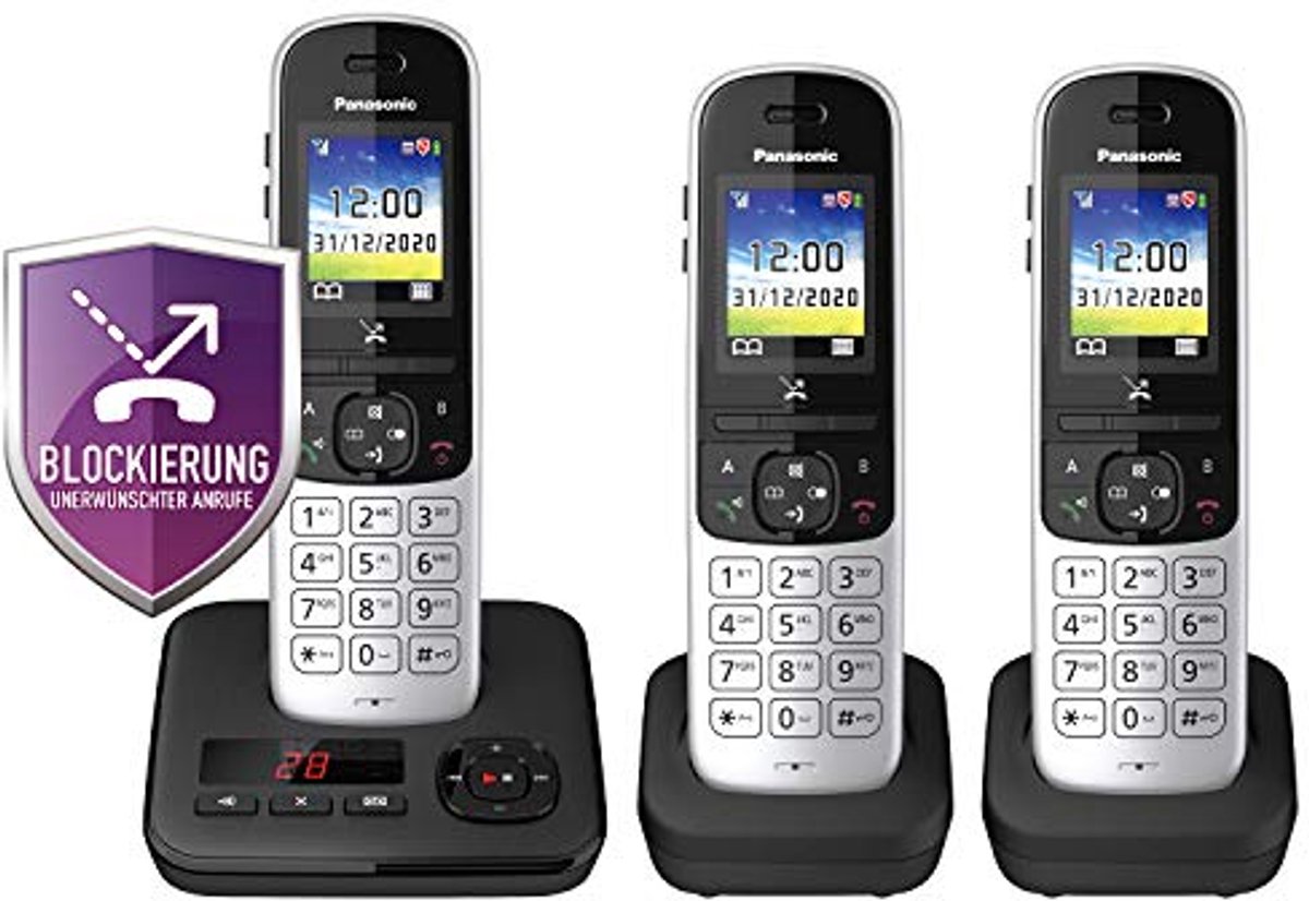 Draadloze Telefoon met Antwoordapparaat Set van 3 - DECT Telefoon met Kleurendisplay, Oproepblokkering en Handsfree Bellen