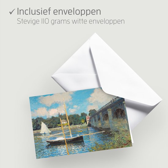 Wenskaarten set Claude Monet - 12 dubbele kaarten met enveloppen - blanco wenskaarten zonder tekst - Stevige kaarten met UV-lak