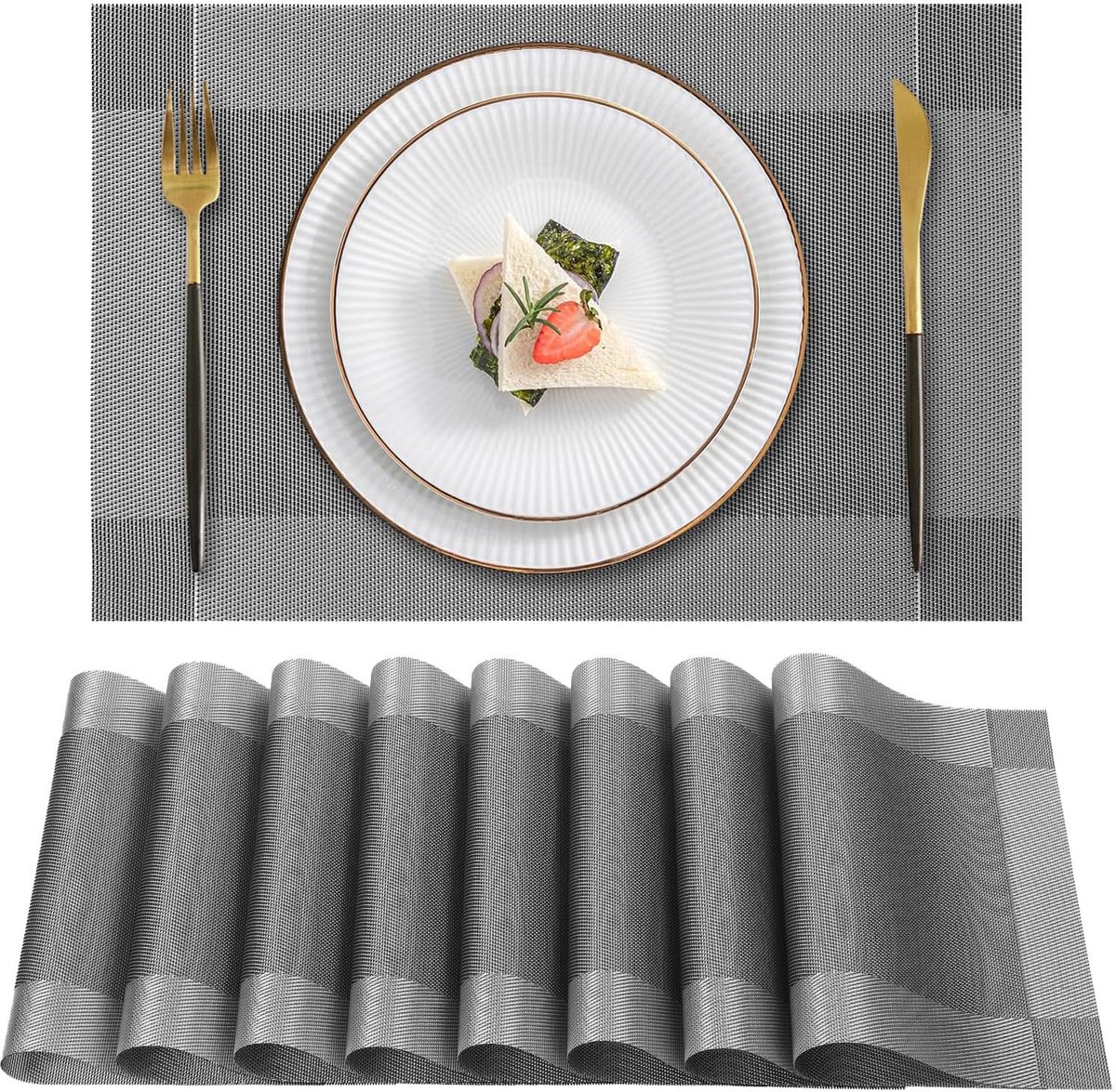 Ibenzoa® Set van 8 grijze, hittebestendige en antislip placemats voor eettafel