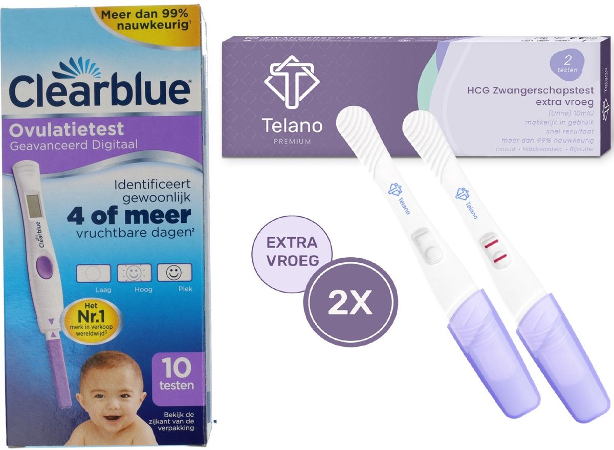 Clearblue Ovulatietest Geavanceerd Digitaal 10 testen - Telano Zwangerschapstest 2 stuks Midstream Premium Extra Vroeg