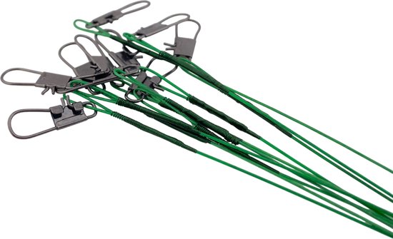 S&D - Stalen onderlijn vissen - 10 stuks - Groen - 14kg 25cm - Hengelsport - Voor roofvissen met kunstaas van S&D — afbeelding 2