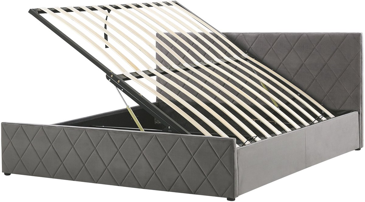 BELIANI ROCHEFORT - Bed met opbergruimte - Grijs - 180 x 200 cm - Fluweel
