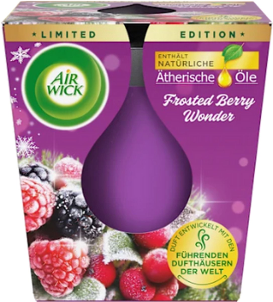 Winter Geurkaars in Glas Frosted Berry Wonder - AirWick | 1x 105g - Kerstgeur - Bessen | Limited Edition - Brandduur: ca. 20 uur
