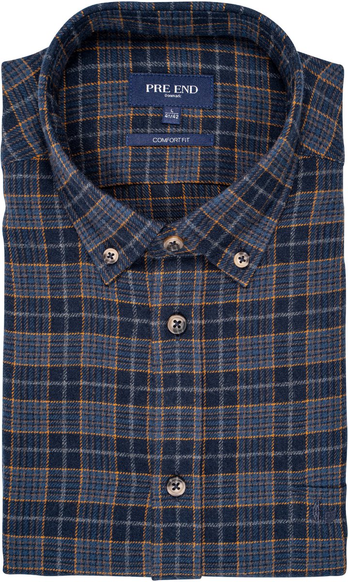 Pre End - Overhemd heren - flanel - dark navy - maat XXL
