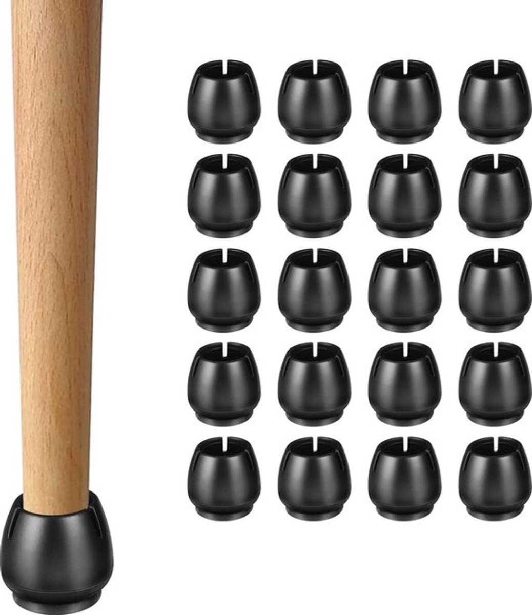 Stoelpoot doppen siliconen – 20 stuks – Ø 12–16 mm – zwart – ronde stoelpootbeschermers