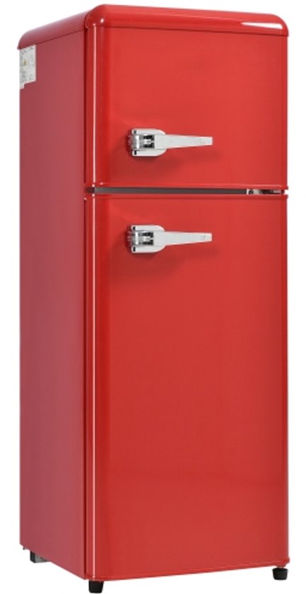 Retro Koelkast 41x45 5x105 5cm Rood Tweedelige Koelvriescombinatie LED retro-koelkast-41x45-5x105-5cm-rood-tweedelige-koelvriescombinatie-led
