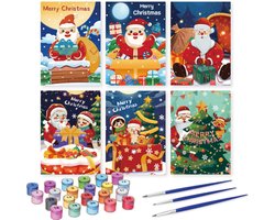 Rubye® Schilderen Op Nummer – Knutselset DIY Kerstkaarten – Inclusief Verf en Penselen – 6 stuks