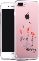 Apple Iphone 7 Plus / 8 Plus transparant siliconen hoesje - Pink Flamingo