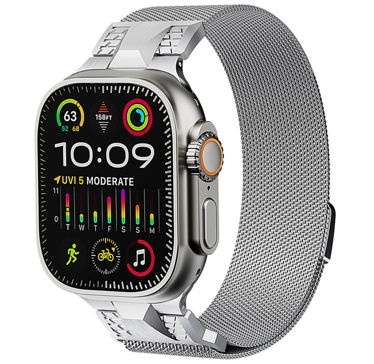 Stravo Titanium Milanese Bandje met Magneetsluiting – Geschikt voor Apple Watch 46mm (Series 10/11), 45mm (Series 7/8/9), 44mm (Series 4/5/6, SE 1/2/3), 42mm (Series 1/2/3), 49mm (Ultra 1/2/3) – Luxe Titanium Milanees Horlogebandje – Zilver