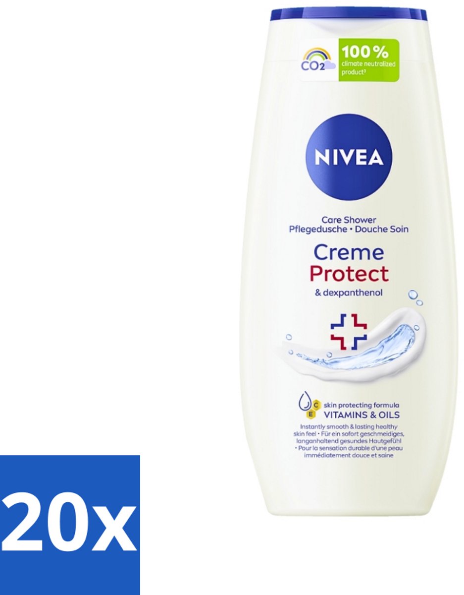 20 x Nivea - Douchegel - Crème Protect & Dexpantenol - Unieke Nivea Crème Geur - 250 ml - Douchegel - Huidverzorging - Vitamine C - Vitamine E - Dexpanthenol